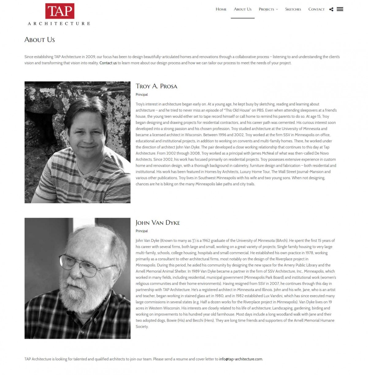 TAP Architecture | Kero Creative | Advertising, Marketing and Communications | Duluth, MN Picture of TAP Architecture about us webpage